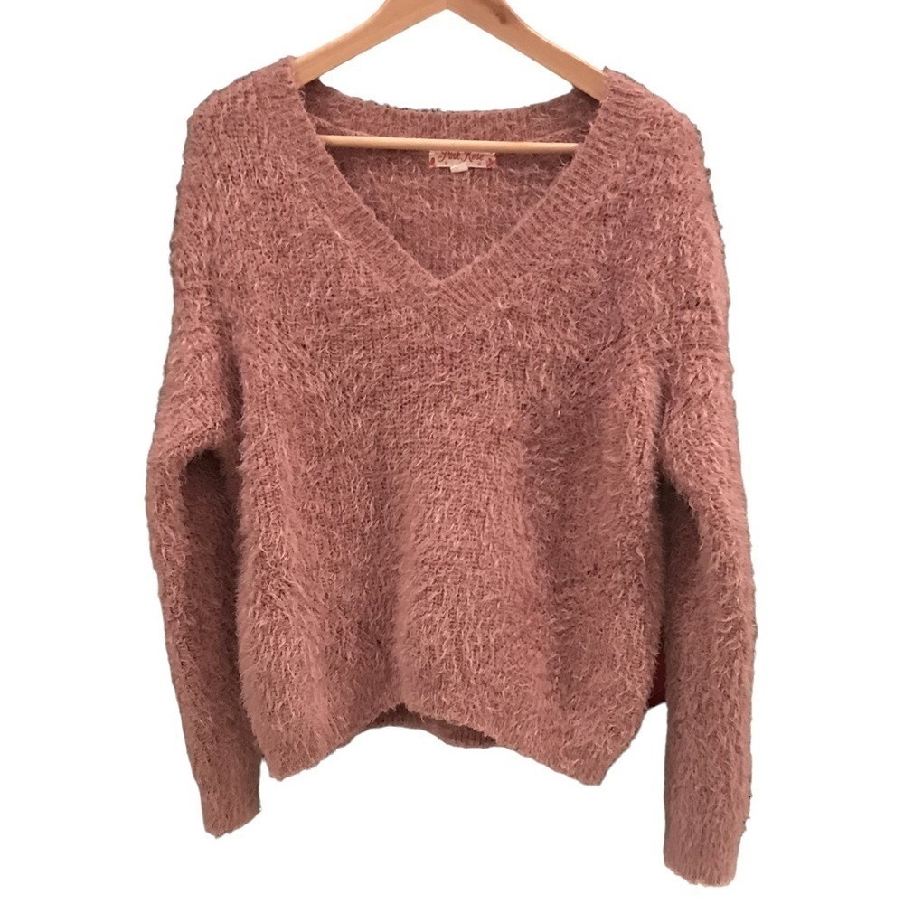 Pink Rose Women’s Fuzzy Rose Color Long Sleeve Sweater Size M